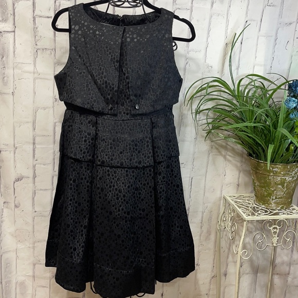 Tulle for Anthropologie Black Polka Dot Sleeveless Peplum Pleated Midi-Dress - Picture 2 of 11